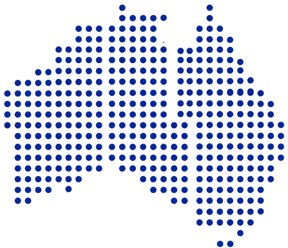 Dotted map of Australia illustrating Valuations Australia's nationwide valuer network coverage